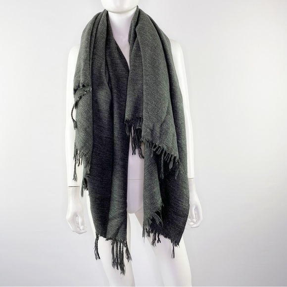 West Elm Dark Gray Fringe Scarf Shawl 44" x 56" Rectangle - Picture 2 of 7